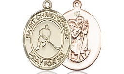 [8155KT] 14kt Gold Saint Christopher Ice Hockey Medal