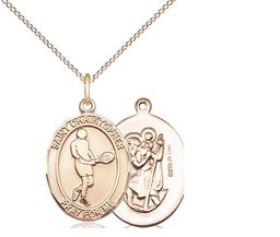 [8156GF/18GF] 14kt Gold Filled Saint Christopher Tennis Pendant on a 18 inch Gold Filled Light Curb chain