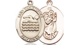 [8157KT] 14kt Gold Saint Christopher Swimming Medal