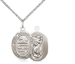 [8157SS/18SS] Sterling Silver Saint Christopher Swimming Pendant on a 18 inch Sterling Silver Light Curb chain