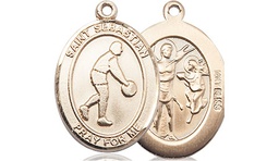 [8163KT] 14kt Gold Saint Sebastian Basketball Medal