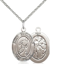 [8164SS/18SS] Sterling Silver Saint Sebastian Soccer Pendant on a 18 inch Sterling Silver Light Curb chain