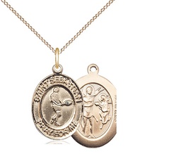 [8166GF/18GF] 14kt Gold Filled Saint Sebastian Tennis Pendant on a 18 inch Gold Filled Light Curb chain