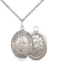 [8166SS/18SS] Sterling Silver Saint Sebastian Tennis Pendant on a 18 inch Sterling Silver Light Curb chain