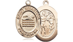 [8167KT] 14kt Gold Saint Sebastian Swimming Medal