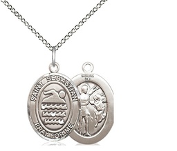 [8167SS/18SS] Sterling Silver Saint Sebastian Swimming Pendant on a 18 inch Sterling Silver Light Curb chain