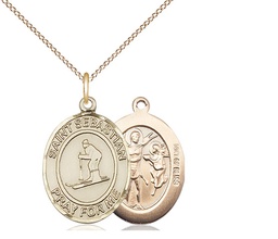 [8169GF/18GF] 14kt Gold Filled Saint Sebastian Skiing Pendant on a 18 inch Gold Filled Light Curb chain
