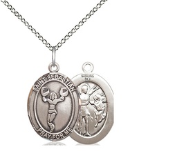 [8170SS/18SS] Sterling Silver Saint Sebastian Cheerleading Pendant on a 18 inch Sterling Silver Light Curb chain