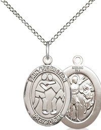 [8171SS/18SS] Sterling Silver Saint Sebastian Wrestling Pendant on a 18 inch Sterling Silver Light Curb chain