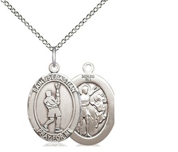[8174SS/18SS] Sterling Silver Saint Sebastian Lacrosse Pendant on a 18 inch Sterling Silver Light Curb chain