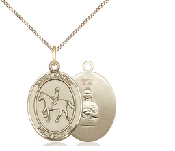 [8182GF/18GF] 14kt Gold Filled Saint Kateri Equestrian Pendant on a 18 inch Gold Filled Light Curb chain