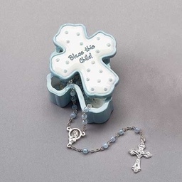 [RO-22328] .75"H Bless this Child Blue Box W/Rosary