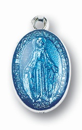 [HI-1164] 1" Blue Enamel Miraculous Medal - Oxidized Medal