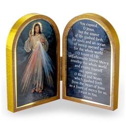 [HI-1204-123] 3.5&quot; X 4.75&quot; Gold Stamped Wood Diptych Divine Mercy