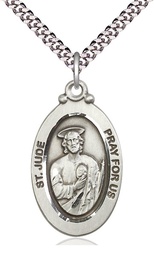 [4145JSS/24S] Sterling Silver Saint Jude Pendant on a 24 inch Light Rhodium Heavy Curb chain