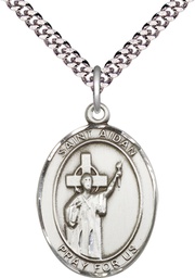 [7381SS/24S] Sterling Silver Saint Aidan of Lindesfarne Pendant on a 24 inch Light Rhodium Heavy Curb chain