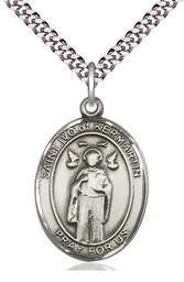 [7384SS/24S] Sterling Silver Saint Ivo Pendant on a 24 inch Light Rhodium Heavy Curb chain