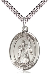 [7386SS/24S] Sterling Silver Saint Drogo Pendant on a 24 inch Light Rhodium Heavy Curb chain