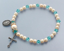 [45280/AQ] Rosary Bracelet Stretch Aqua/Pearl