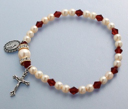 [45280/RB] Rosary Bracelet Stretch Ruby/Pearl