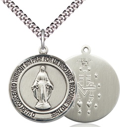 [7078RDSS/24S] Sterling Silver Miraculous Pendant on a 24 inch Light Rhodium Heavy Curb chain