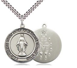[7078RDSS/24S] Sterling Silver Miraculous Pendant on a 24 inch Light Rhodium Heavy Curb chain