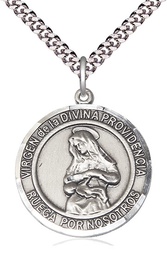 [7087RDSPSS/24S] Sterling Silver Virgen Divina Providencia Pendant on a 24 inch Light Rhodium Heavy Curb chain