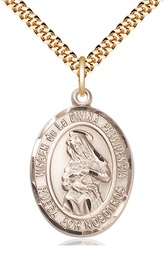 [7087SPGF/24G] 14kt Gold Filled Virgen de la Divina Pendant on a 24 inch Gold Plate Heavy Curb chain