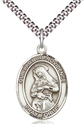 [7087SS/24S] Sterling Silver Our Lady of Providence Pendant on a 24 inch Light Rhodium Heavy Curb chain