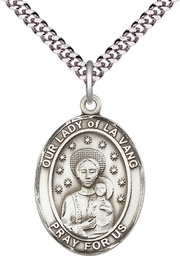 [7115SS/24S] Sterling Silver Our Lady of la Vang Pendant on a 24 inch Light Rhodium Heavy Curb chain