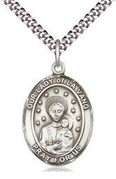 [7115SS/24S] Sterling Silver Our Lady of la Vang Pendant on a 24 inch Light Rhodium Heavy Curb chain