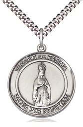 [7205RDSPSS/24S] Sterling Silver Virgen de Fatima Pendant on a 24 inch Light Rhodium Heavy Curb chain