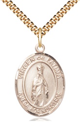 [7205SPGF/24G] 14kt Gold Filled Virgen de Fatima Pendant on a 24 inch Gold Plate Heavy Curb chain
