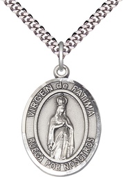 [7205SPSS/24S] Sterling Silver Virgen de Fatima Pendant on a 24 inch Light Rhodium Heavy Curb chain