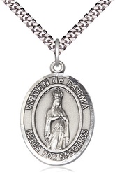 [7205SPSS/24S] Sterling Silver Virgen de Fatima Pendant on a 24 inch Light Rhodium Heavy Curb chain