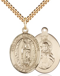 [7206GF/24G] 14kt Gold Filled Our Lady of Guadalupe Pendant on a 24 inch Gold Plate Heavy Curb chain