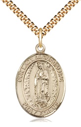 [7206GF/24G] 14kt Gold Filled Our Lady of Guadalupe Pendant on a 24 inch Gold Plate Heavy Curb chain