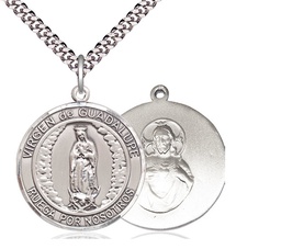 [7206RDSPSS/24S] Sterling Silver Virgen de Guadalupe Pendant on a 24 inch Light Rhodium Heavy Curb chain