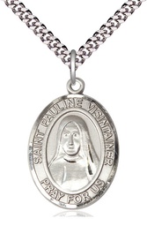 [7391SS/24S] Sterling Silver Saint Pauline Visintainer Pendant on a 24 inch Light Rhodium Heavy Curb chain