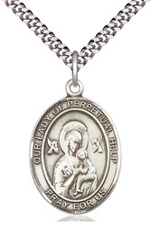 [7222SS/24S] Sterling Silver Our Lady of Perpetual Help Pendant on a 24 inch Light Rhodium Heavy Curb chain