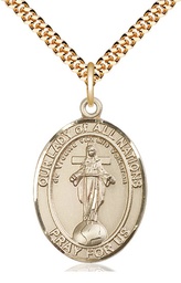 [7242GF/24G] 14kt Gold Filled Our Lady of All Nations Pendant on a 24 inch Gold Plate Heavy Curb chain