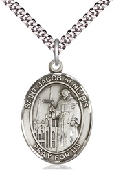 [7392SS/24S] Sterling Silver Saint Jacob of Nisibis Pendant on a 24 inch Light Rhodium Heavy Curb chain