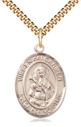 [7243SPGF/24G] 14kt Gold Filled Virgen del Carmen Pendant on a 24 inch Gold Plate Heavy Curb chain