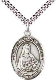 [7247SS/24S] Sterling Silver Our Lady of the Railroad Pendant on a 24 inch Light Rhodium Heavy Curb chain