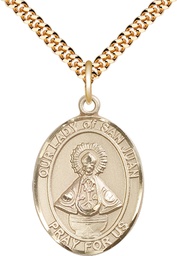 [7263GF/24G] 14kt Gold Filled Our Lady of San Juan Pendant on a 24 inch Gold Plate Heavy Curb chain