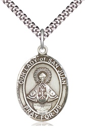 [7263SS/24S] Sterling Silver Our Lady of San Juan Pendant on a 24 inch Light Rhodium Heavy Curb chain