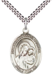 [7287SS/24S] Sterling Silver Our Lady of Good Counsel Pendant on a 24 inch Light Rhodium Heavy Curb chain