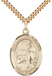 [7288GF/24G] 14kt Gold Filled Our Lady of Lourdes Pendant on a 24 inch Gold Plate Heavy Curb chain