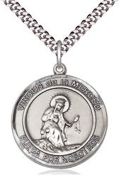 [7289RDSPSS/24S] Sterling Silver Virgen de la Merce Pendant on a 24 inch Light Rhodium Heavy Curb chain