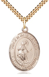[7289SPGF/24G] 14kt Gold Filled Virgen de la Merced Pendant on a 24 inch Gold Plate Heavy Curb chain